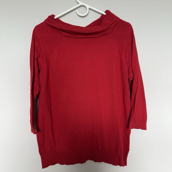 Talbots Womens Sweater 1X Red Plus Mock Boat Neck 3/4 Sleeves Classic Minimalist - Picture 1 of 4